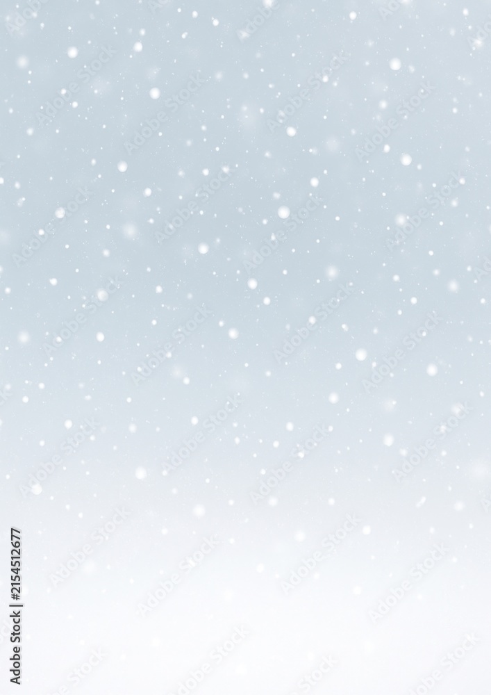 Fototapeta premium Serene snowfall on blue background.