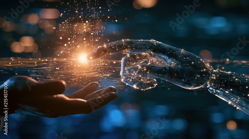 Artificial intelligence powered fintech automation machine learning fraud detection digital transformation focus on innovation ecosystem theme futuristic Manipulation AI data center backdrop.
