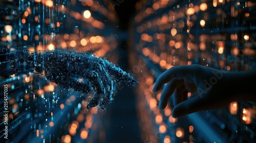 Artificial intelligence powered fintech automation machine learning fraud detection digital transformation focus on innovation ecosystem theme futuristic Manipulation AI data center backdrop.