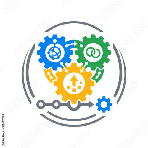 A colorful gear mechanism icon representing complex industrial system processes