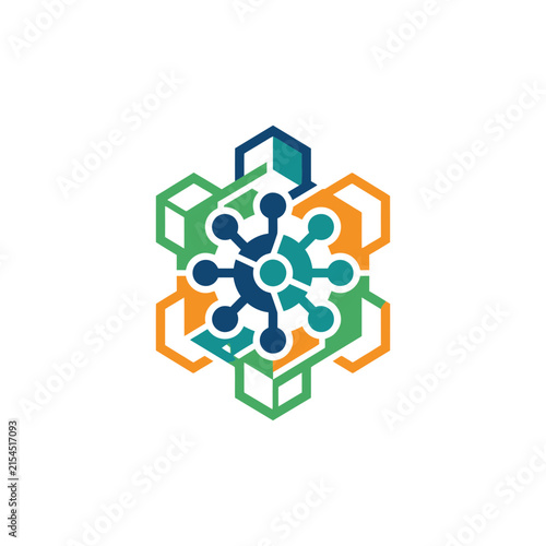 A colorful geometric abstract icon design on white background
