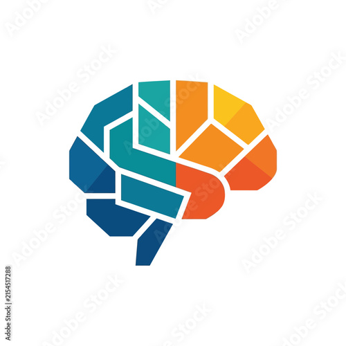 A colorful geometric illustration of a human brain organ icon