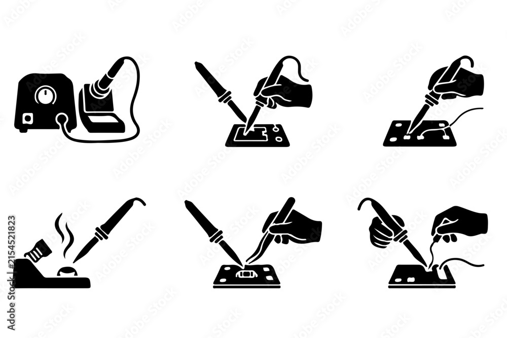 Fototapeta premium Soldering Iron Icon Set – Electronics Repair Tool Icons