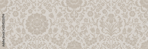 elegant damask pattern with floral motifs in neutral beige tones vector background wallpaper