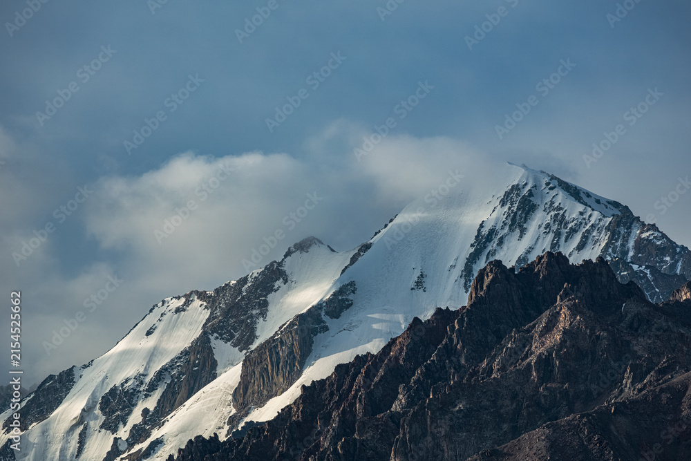 Obraz premium Landscape Kazachstan,, NATURE,, mountain, snow, green, trees, clubs, peak sky, 