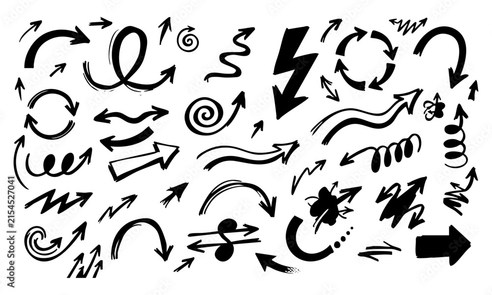 Obraz premium Hand Drawn Black Brush Arrow Collection on White Background