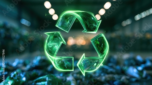 Circularity resource loop system turning waste into value and addressing supply chain complexity concept pros and cons selective focus zero waste theme surreal blend mode recycling center backdrop. 