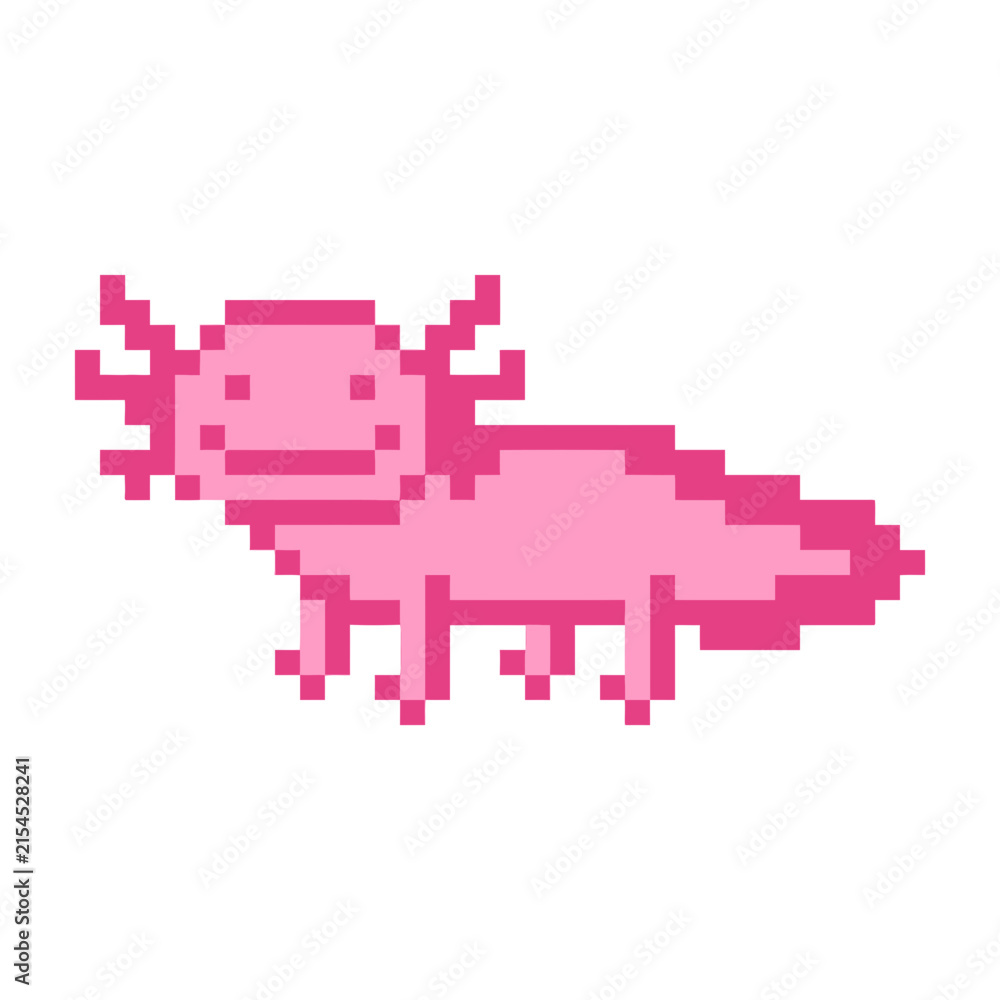 Fototapeta premium Pixel Art Pink Amphibian Isolated
