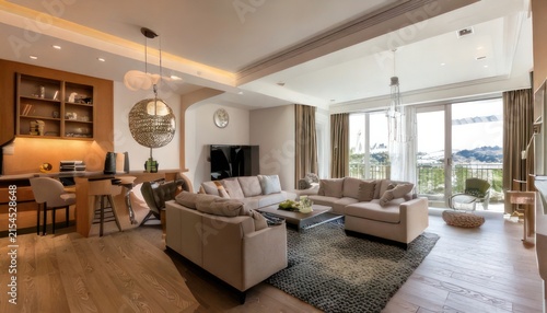 Modern Living Room Interior with Stylish Furniture and Natural Light.