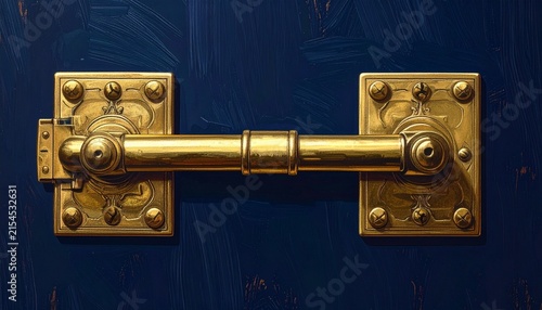 Antique Brass Door Latch with Riveted Plates.