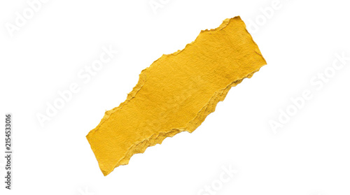 A single piece of torn yellow paper texture isolated on transparent background