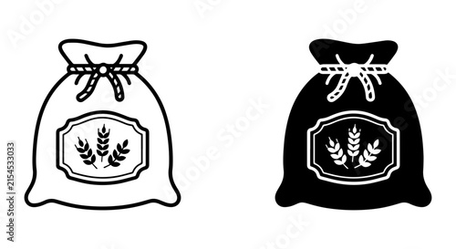 Sack of Grain Icons, Wheat Bag Vector Graphics, Agricultural Harvest Symbol, Food Ingredient Illustration