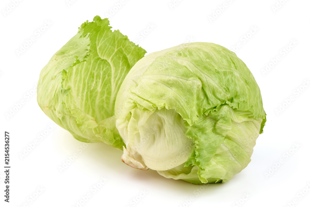 Fototapeta premium Fresh Iceberg Lettuce Heads on White Background