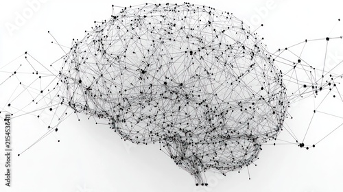 A connected brain, network of lines & dots