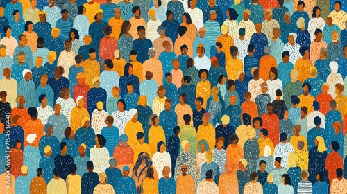 A crowd of diverse people in colorful illustration