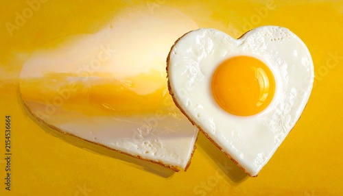 Single fried egg cooked in heart shape on yellow background concept for breakfast or romantic food breakfast romantic