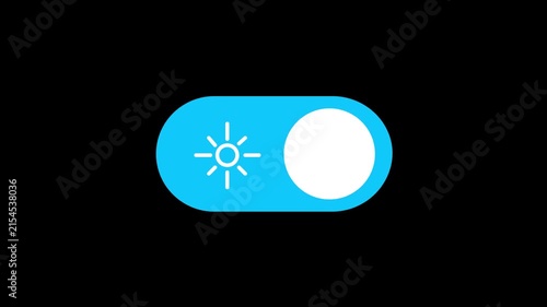 On/off button animation, day and night modes with moon and sun icons, looping motion graphics, black background, 4K video.