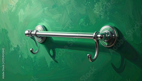 Elegant Chrome Toilet Paper Holder on Green Wall.