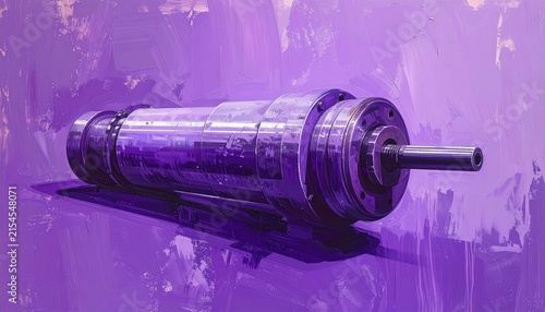 Purple Industrial Cylinder with Shaft on Textured Background.