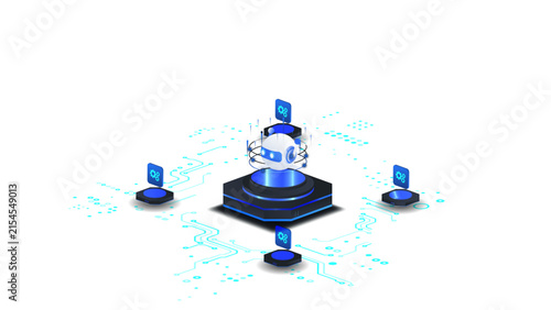 AI agent automation isometric vector illustration. robot assistant automation system concept with digital machine learning.