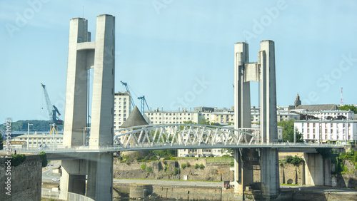 Panoramic view of Brest cityscape and ocean bay from urban cable car Brittany France 