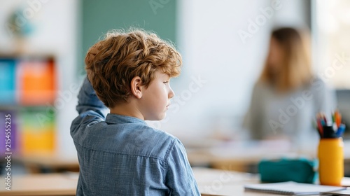 Obraz na płótnie Schoolboy Scratching Head in Classroom