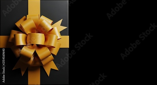 A luxurious black gift box adorned with a shiny gold ribbon bow perfect for promoting exclusive sales during the black friday season