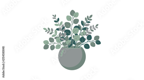 Potted Eucalyptus Plant Branch in Round Ceramic Vase Vector