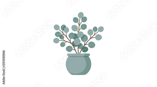 Green Eucalyptus Plant in Round Ceramic Pot Vector