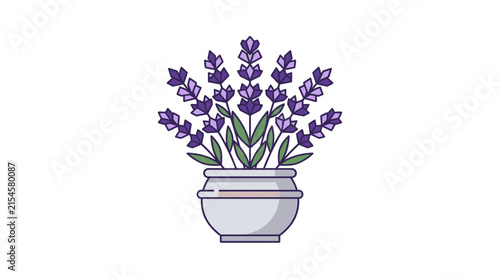 Purple Lavender Plant in Ceramic Pot Vector Illustration