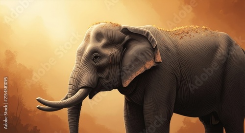 Detailed portrait of African elephant in warm golden light.