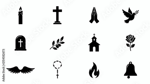 Bild auf Leinwand Elegant black and white religious symbols icon set for spiritual with evoking re