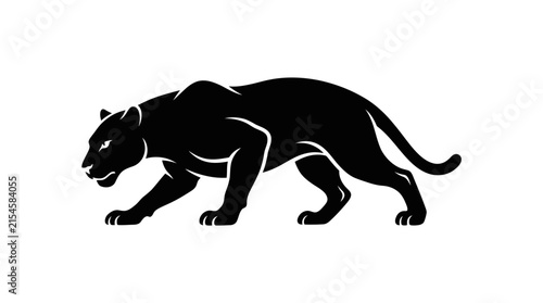 A striking black silhouette of a dog standing in profile, showcasing its strong and alert posture against a clean white background.