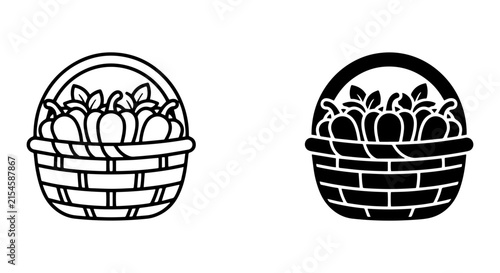 Foto Harvest Basket Vector Icons, Autumn Produce Collection, Fall Season Food Illustr