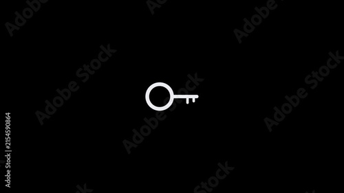Minimalist white key icon isolated on a solid black background.