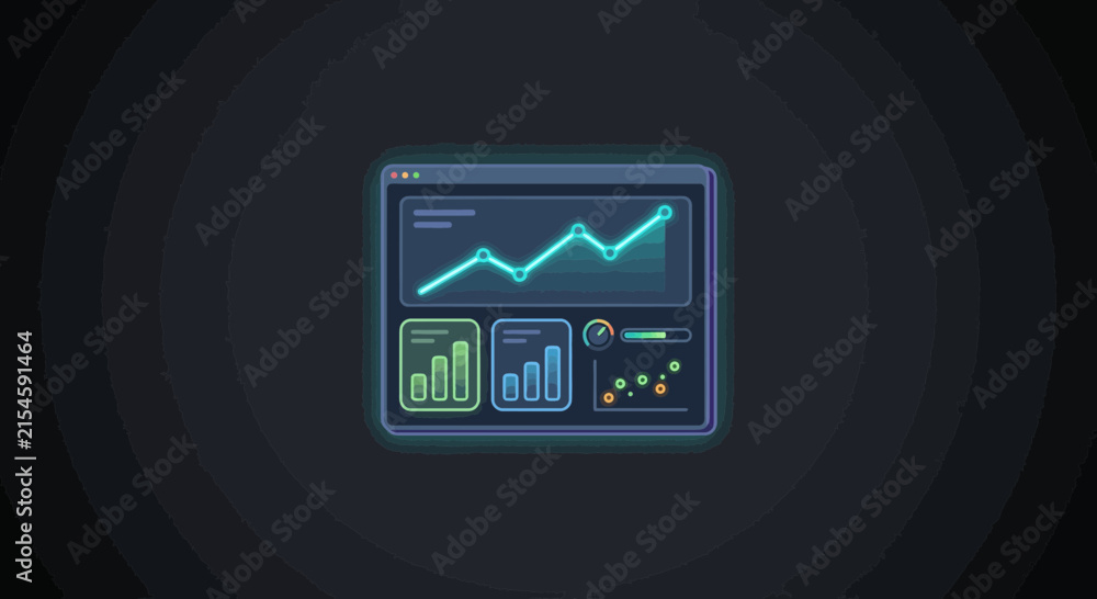 Fototapeta premium Digital data analytics dashboard with glowing charts and metrics.