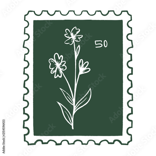 Fotografie Hand Drawn Wildflower Stem Postage Stamp Illustration