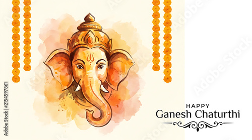 Watercolor illustration of lord ganesha for ganesh chaturthi festival greeting card