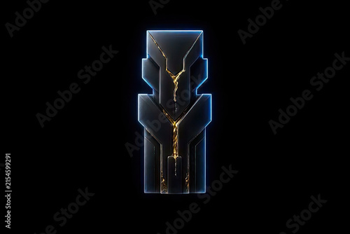 Futuristic 3D Art Deco Totem with Liquid Gold and Obsidian.