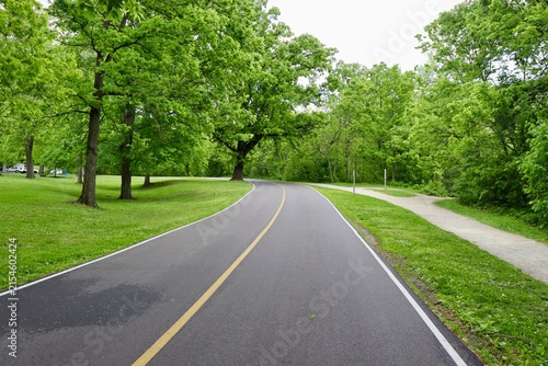 The empty country road on a cloudy spring day.