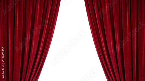 Konstfotografi Open Red Velvet Theater Curtains Frame Isolated Element for Stage Show Premiere