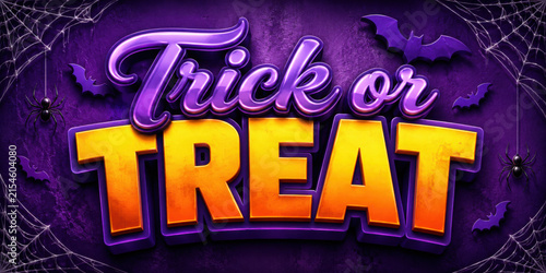 Trick or treat text,  halloween style text effect on purple textured background