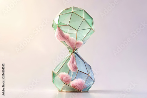 Abstract Architectural 1950s Hourglass Sculpture with Silk Plumes and Pastel Glass.