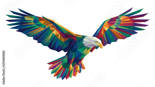 Colorful Geometric Low Poly Bald Eagle Flying Illustration