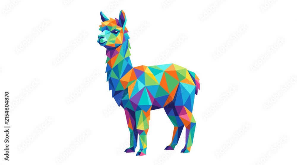 Naklejka premium Colorful Low Poly Geometric Alpaca Illustration