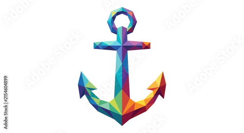 Colorful Low Poly Geometric Anchor Illustration