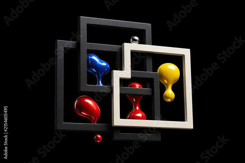 Futuristic 3D Abstract Mod Sculpture with Liquid Mercury.