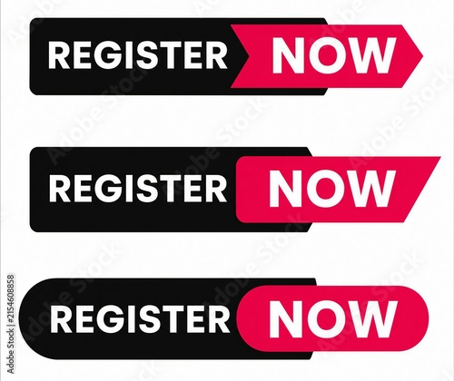 Modern register now call to action button set in black and red