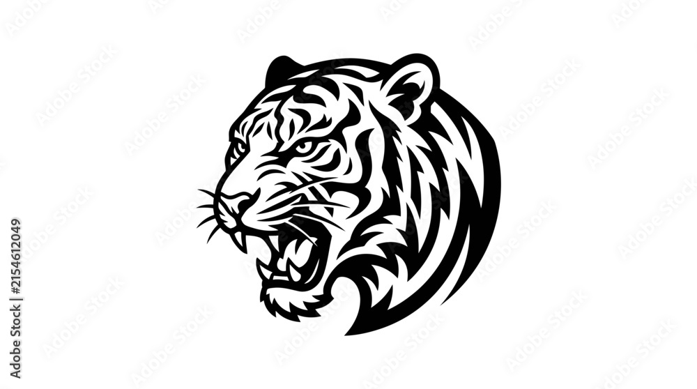 Fototapeta premium Roaring tiger head profile in black and white