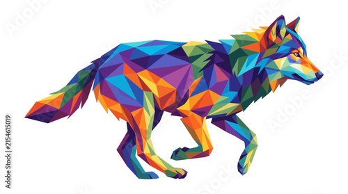Colorful Low Poly Running Wolf Vector Illustration Isolated